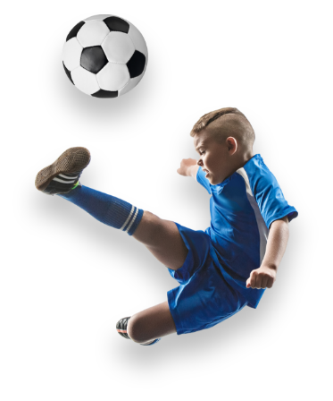 Kid kicking a soccerball.