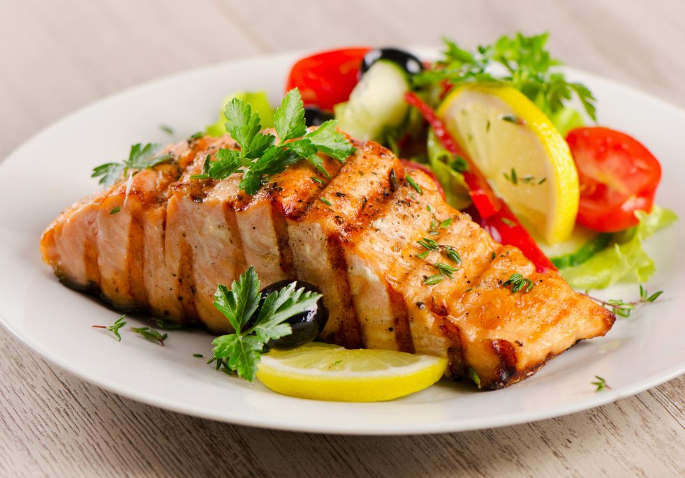 Grilled Salmon with salad.