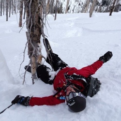 Photo of a skier who has fallen down.