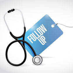 Photo of a stethoscope and a tag saying "follow up."