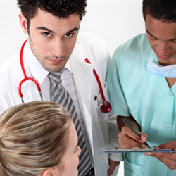 Doctors in a circle discussing.